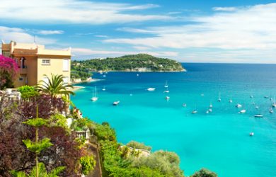 beautiful mediterranean landscape, view of luxury resort and bay, french riviera, France, near Nice and Monaco