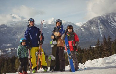 family-skiwear-standing-together-snowy-alps
